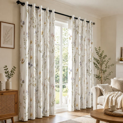 2 pièces rideaux à motif de fleurs sauvages, style jardin botanique, anneau décoratif bloquant le soleil pour la chambre à coucher de la maison