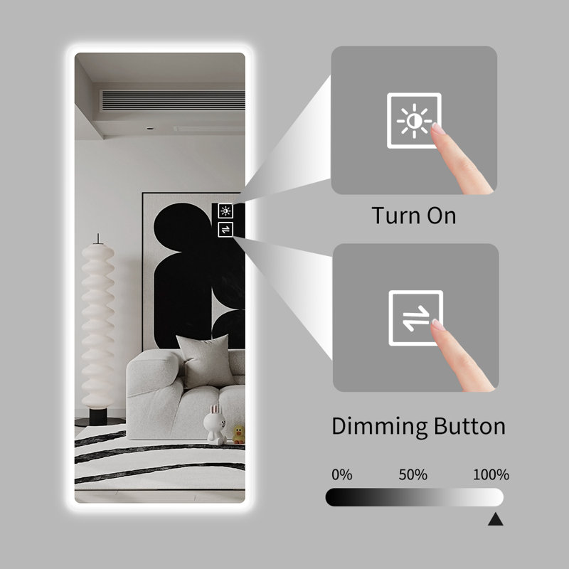 65-Inch Full-Length Wall Mirror, Smart Dressing Mirror with LED Touch Screen, Frameless Round Bathroom/Bedroom Mirror, Modern Home Decor