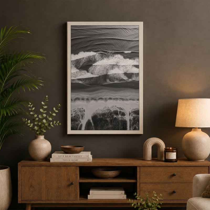 Waves Breaking Coastal - Wrapped Canvas, 24x16 - 61.0 x 40.6 cm, Terracotta Border