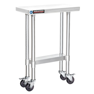 Chariot de table mobile 24 po x 12 po en acier inoxydable avec tablette réglable - Certifié NSF