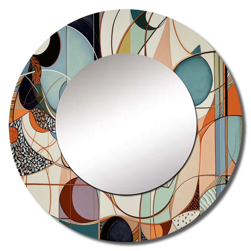 Pegah Pastel Color Boho Artwork II - miroir mural unique minimaliste, miroir rond orange, impression d'art en métal