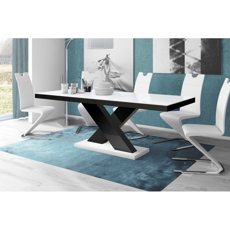 256cm Solid Oak Pedestal Dining Table, White/Black
