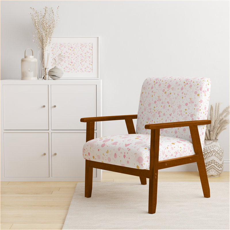 Chaise rembourrée abstraite avec accoudoirs Dew, Accoudoirs carrés bruns