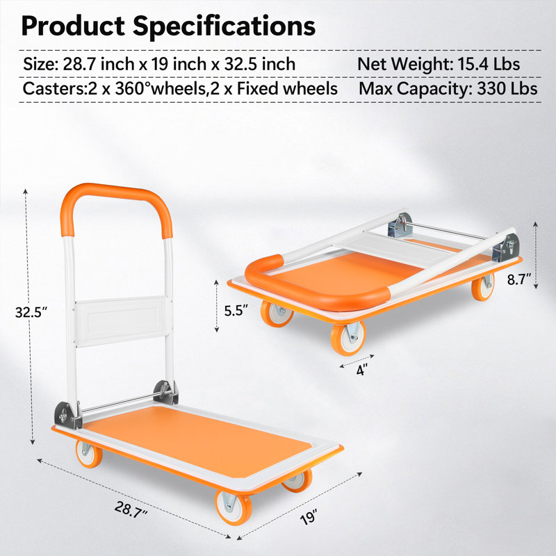330 Lb. Capacity Foldable Platform Dolly, Orange/White