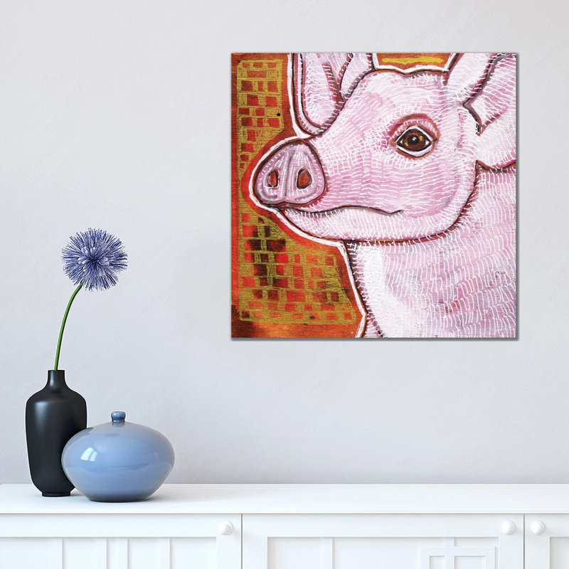 Pink Pig by Lynnette Shelley - Painting on Canvas, Wrapped Canvas, 45.72 cm H x 45.72 cm W x 1.91 cm D