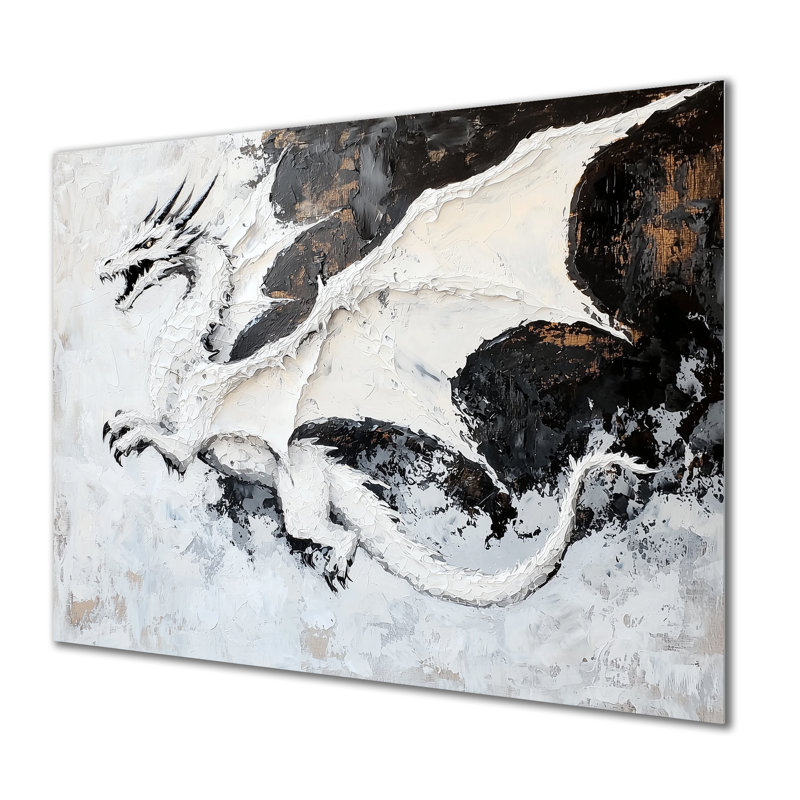 White Dragon In Flight - Dragons, décoration murale en métal, impression moderne sur métal, H 12 po x l 20 po