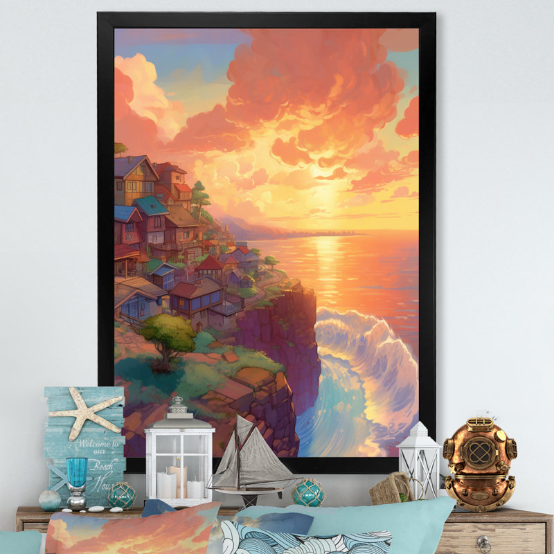 «Seaside Village Dream I», reproduction sur toile, Cadre photo noir, H 20 po x l 12 po x P 1 po