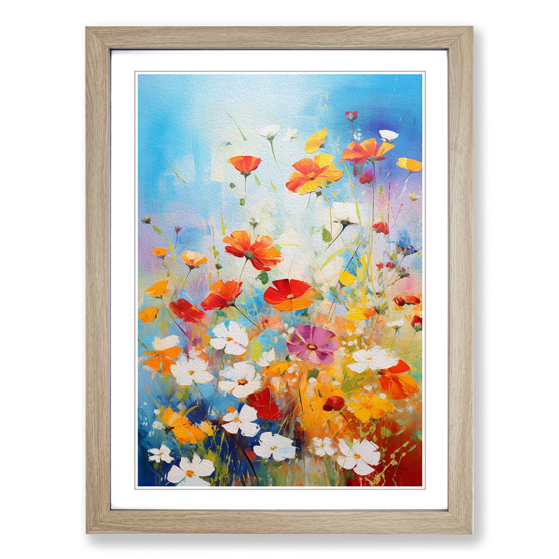 Wildflowers Action Painting Art - Framed Print, Oak Framed, 64cm H x 46cm W