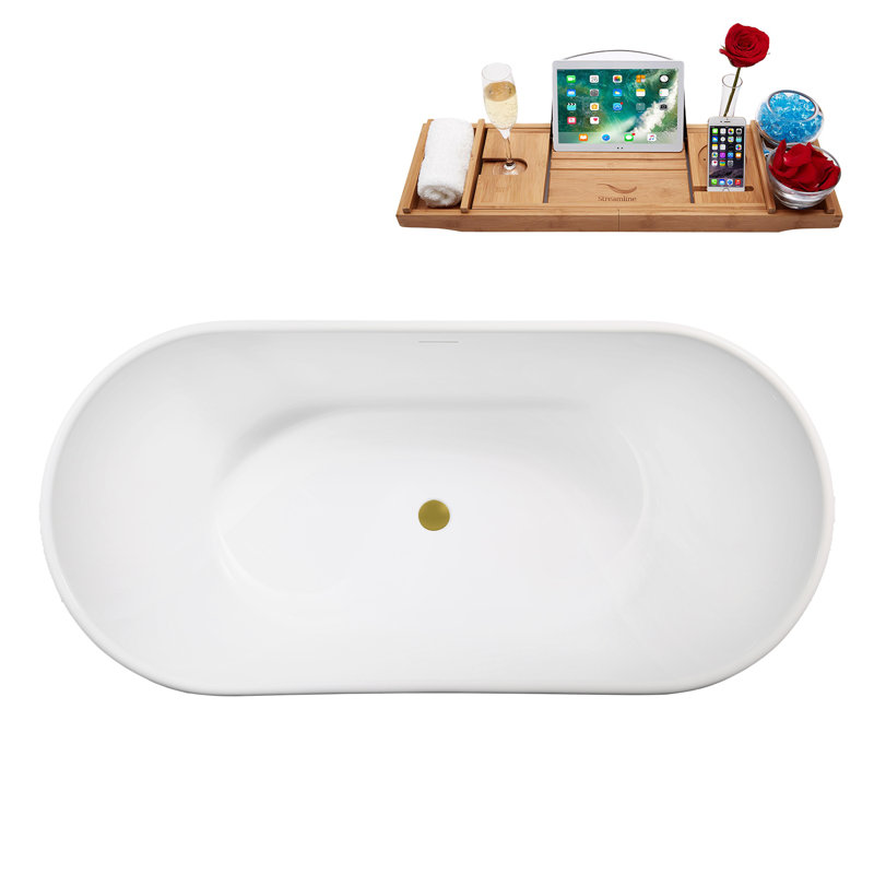 Baignoire autoportante et plateau 65 "avec drain interne Streamline, Or brossé