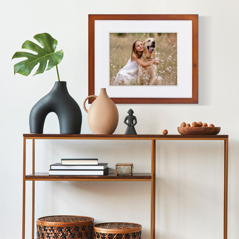 Classic 16x20 Walnut Wood Picture Frame with Double White Mat