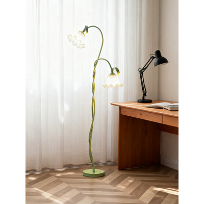 Lampe sur pied créative avec 2 têtes de fleurs et lumière réglable à col de cygne flexible pour le salon, la chambre à coucher et le bureau Creative