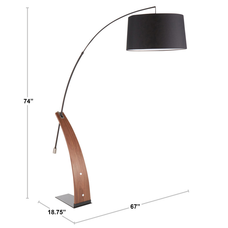 Demariana 74'' Arched Floor Lamp, Walnut, Black, No
