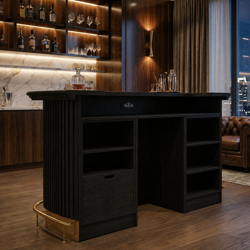 Prohibition Series 84" Cocktail Bar By RAM Game Room, Black/Tan