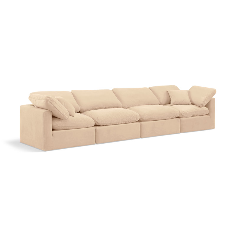 Musheerah 140'' Velvet Sofa, Beige Velvet
