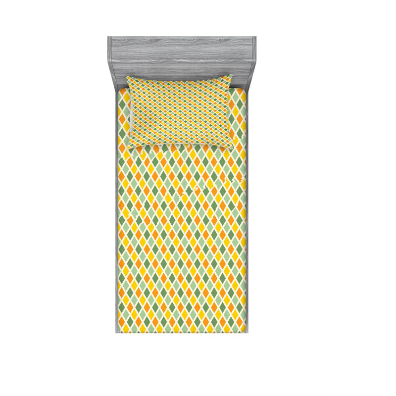 Microfiber Geometric Sheet Set, Twin XL Sheet Set with Fitted Sheet, Classical Crossed Geometric