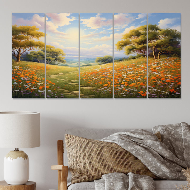 Wildflowers Horizon - Décoration murale florale - 5 panneaux égaux