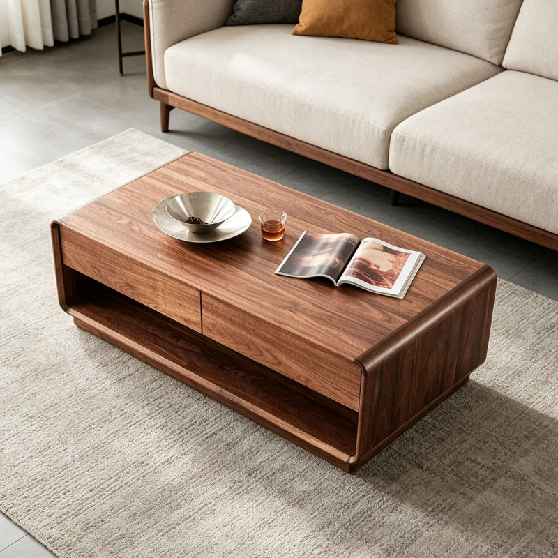 Table basse en bois massif avec 4 tiroirs Simplicity, H 18,11 po x L 55,11 po x l 31,49 po