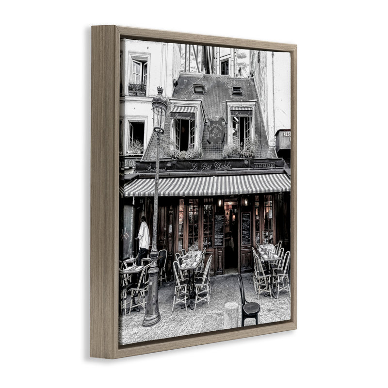 «Sidewalk Café», art mural encadré bistro par Graffi * Tee Studios, Cadre flottant orme Montalcino, H 25 po x l 25 po