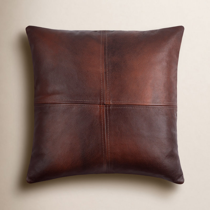 Declan Leather/Suede Reversible Pillow Cover, Down Fill, 18" x 18", Brown