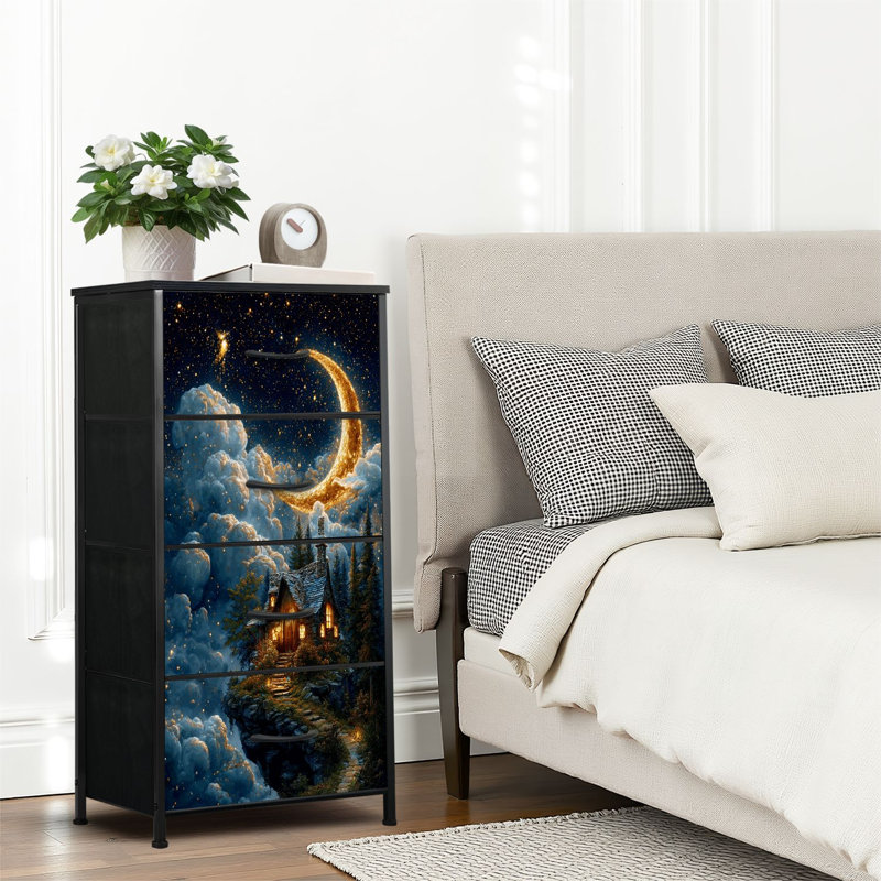 4 Drawer Dresser for Bedroom, Narrow Chest of Drawers, Wooden Top and Study Iron Frame 18"x37.5"-(WxH)