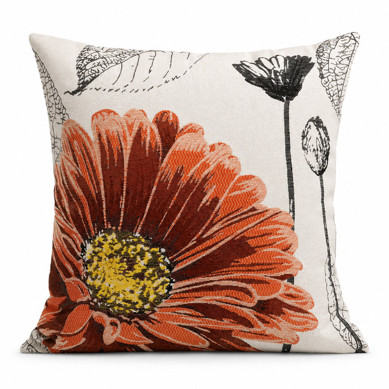 Embroidered Cotton Blend Reversible Throw Pillow, Coral