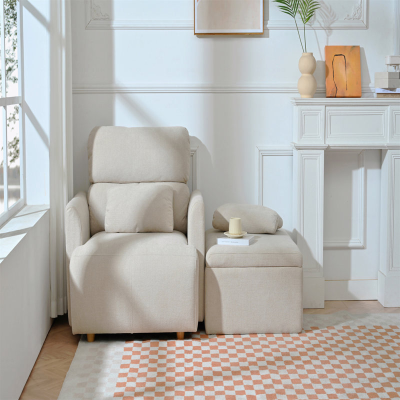 Fauteuil d'appoint rembourré avec repose-pieds avec rangement, Beige