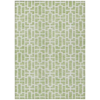8' X 10' Artichoke Green And Ivory Geometric Washable Indoor Outdoor Area Rug