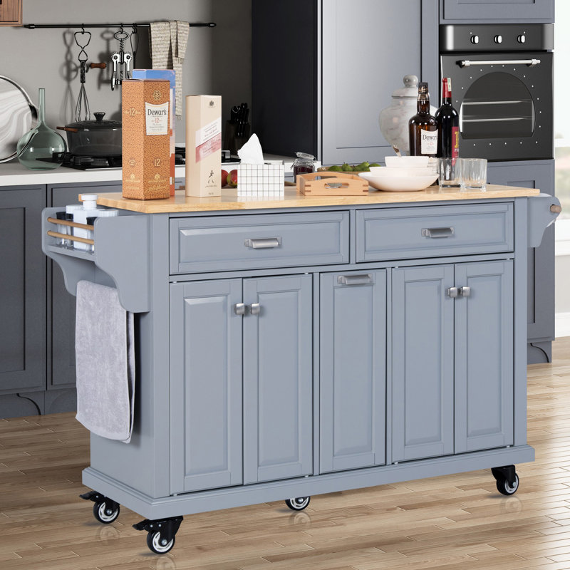 Îlot de cuisine avec plateau en acier inoxydable Cletis, Gris