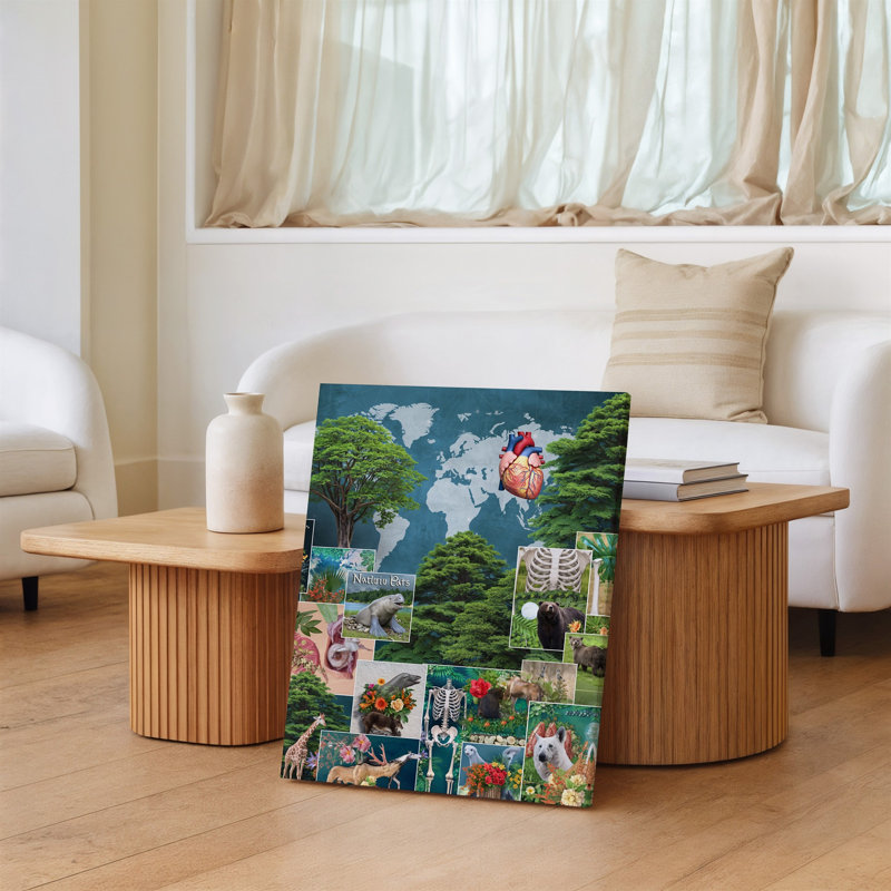 La toile crée un collage vibrant qui illustre le thème de la conservation de l'art mural, H 14 po x l 11 po