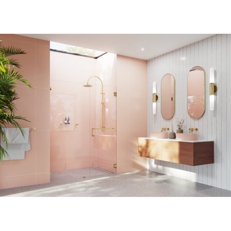 Umbra 62 in. x 78 in. Fully Frameless Wall Hinge Towel Bar Shower Door, Polished Brass