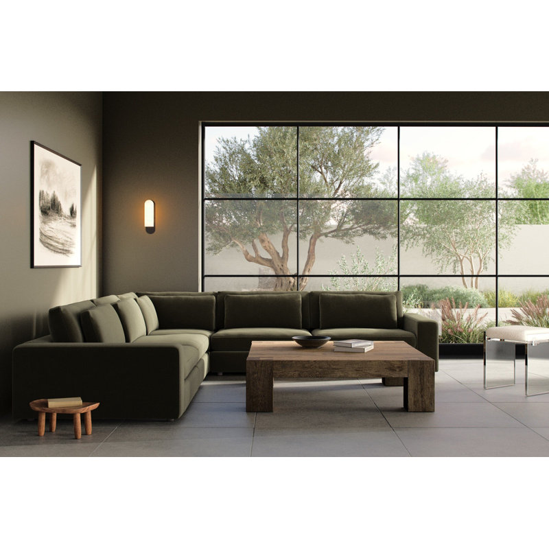 Bloor Modular Sectional, Surrey Olive Cotton Blend, 31.5" H x 132" W x 132" D, Reversible