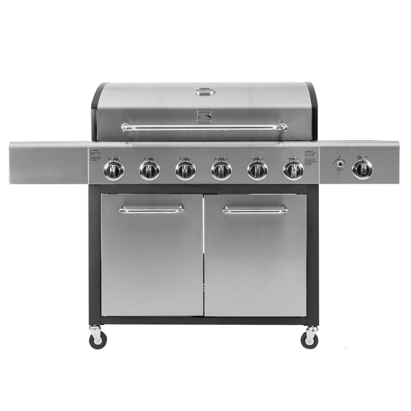 Barbecue autoportant au propane liquide à 7 brûleurs de 73 000 BTU avec brûleur latéral et armoire Kenmore, Acier Inoxydable