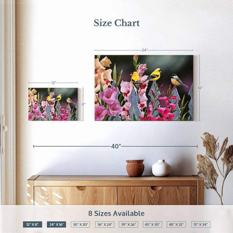 Feathered Friends And Gladiolus, H 16 po x l 24 po