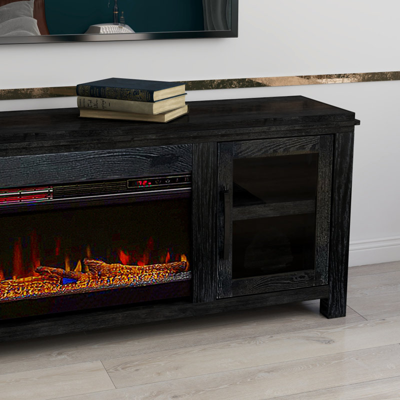 Meuble télé 86 po avec foyer électrique pour téléviseur de 95 po ou moins, assemblage minimal, finition clou de girofle