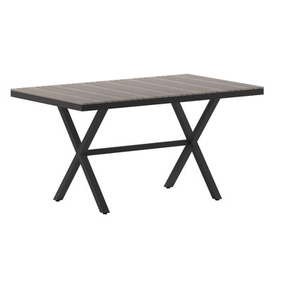 Commercial Grade X-Frame Outdoor Dining Table with Faux Teak Poly Slats and Metal Frame by Latitude Run