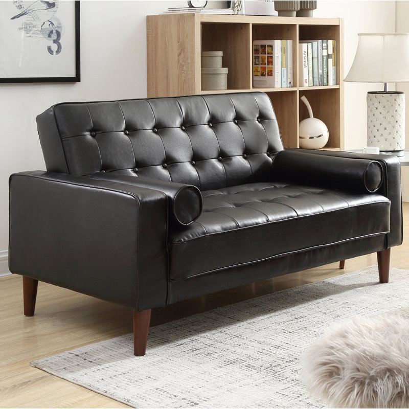 Ferrin Upholstered Sofa, Black Faux Leather
