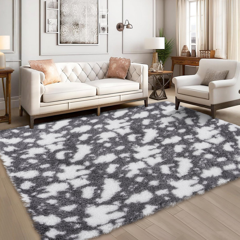 Shag Area Rugs for Living Room Fluffy Fuzzy Area Rugs Shaggy Soft Plush Carpet Indoor Non Slip Cowprint Floor Rug for Bedroom Kids Home Baby Nursery Home Decor