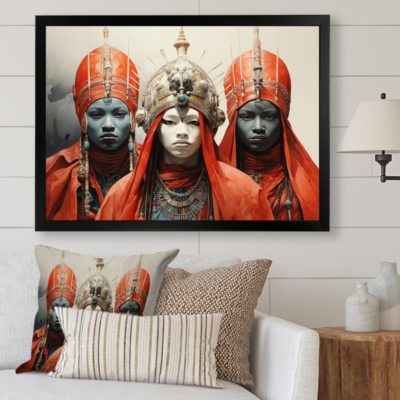 Tribu africaine de Charad Yoruba Masquerade II sur toile, H 24 po x l 32 po x P 1 po, Cadre photo noir