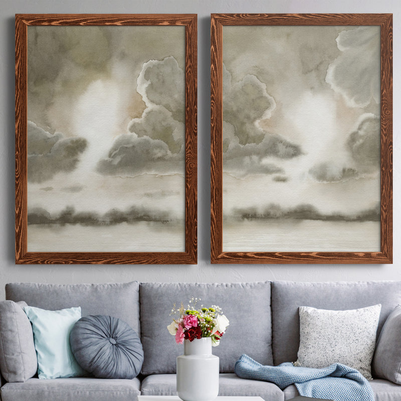 Sépia ciel I - ensemble de 2 cadres photo, Toile avec cadre érable, H 37,5 po x l 55 po x P 1,5 po