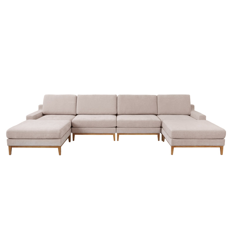 Canapé modulaire rembourré 6 pièces avec repose-pieds 6 pièces, 27.95" H x 156" W x 78" D, Khaki Polyester