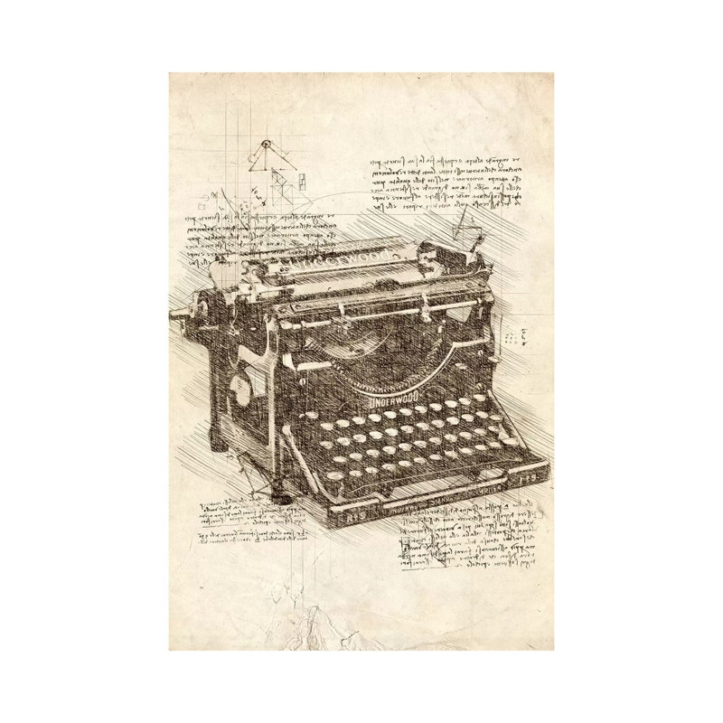 Impression sur toile tendue, "Typewriter" par Marcel, H 18 po x l 12 po x 1,5 po