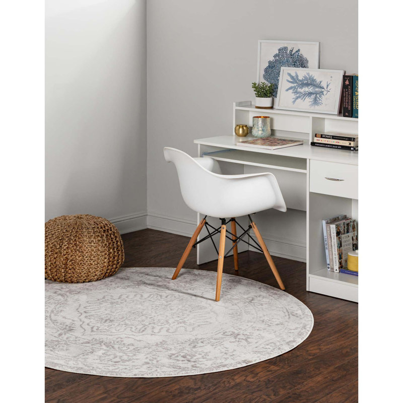 Tapis oriental ivoire / gris Ariella, Rond 5 pi 3 po
