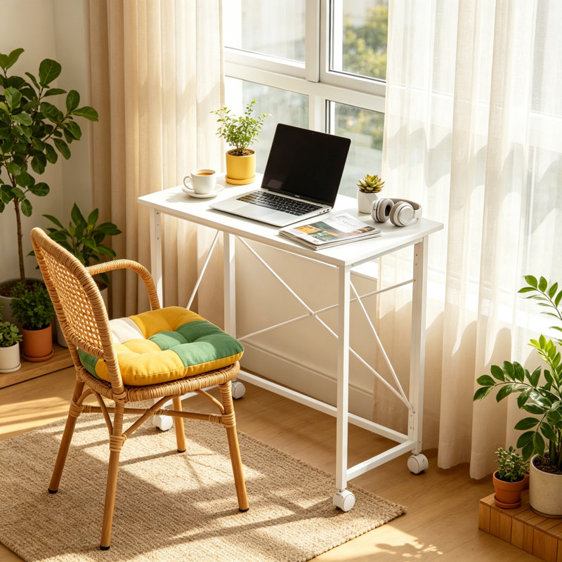 MDF Steel Computer Desk, White