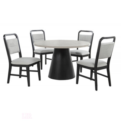 Contemporary Dining Room 5 Piece Set With Solid Wood Round Table And 4 Comfortable Upholstered Side Chairs, Perfect For Modern Homes