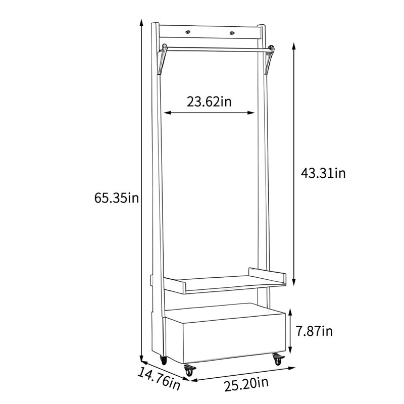 Coat Rack Swivel Wheels Large Capacity Drawer