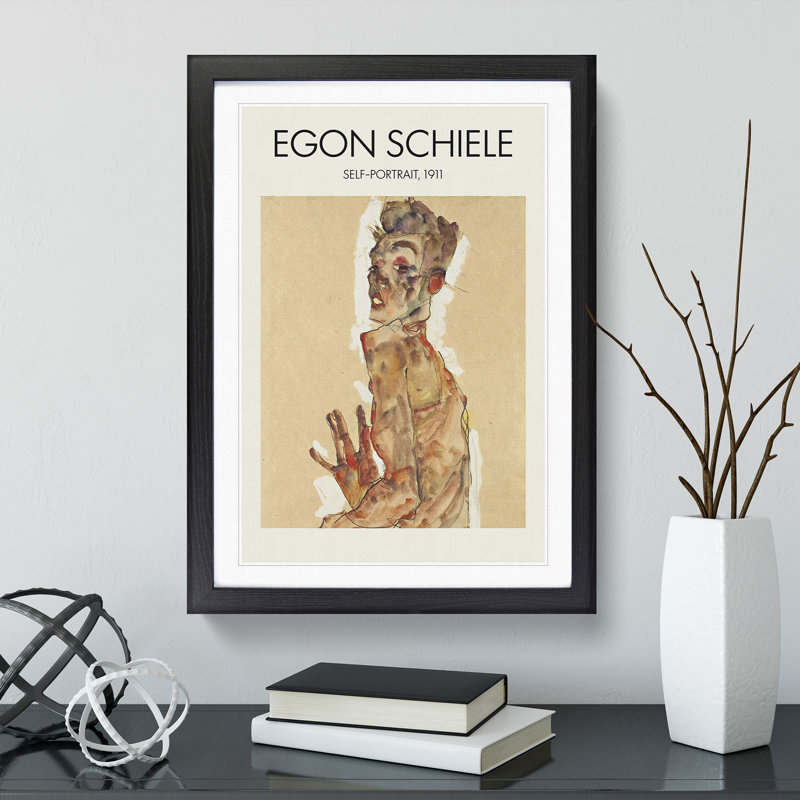 Self Portrait Vol.3 by Egon Schiele - Picture Frame Painting, 36cm H x 27cm W x 2cm D, Black