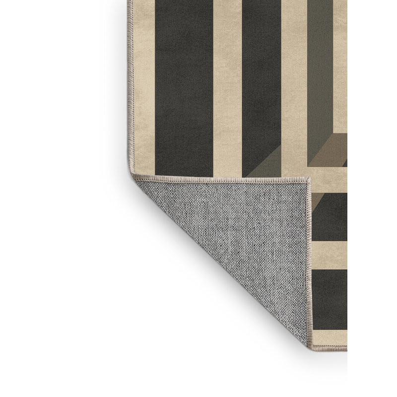 Tapis à carreaux beige lavable à la machine Pavla, Rond 7 pi