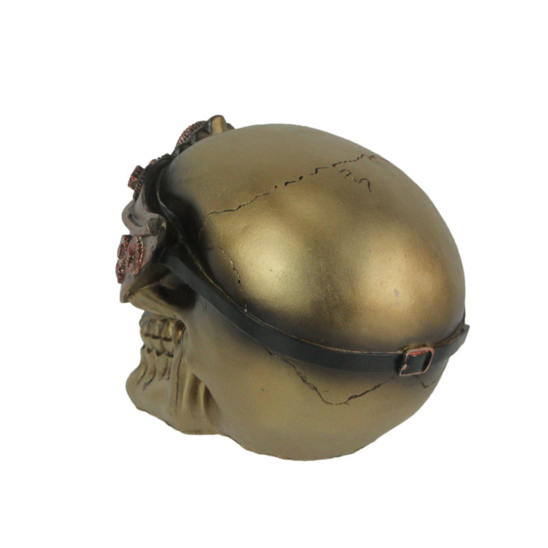 Figurine de crâne gothique steampunk en résine bronze pour décoration d'étagère, 14,6 cm de large