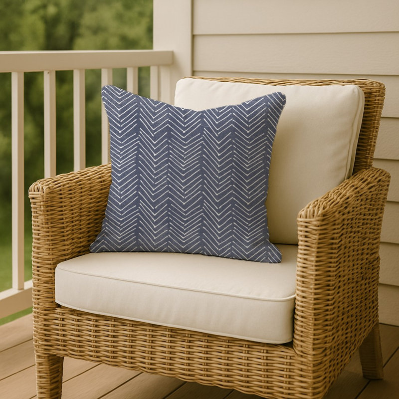 Scribble Chevron 14 Outdoor Throw Pillow, 16" x 16", Blue