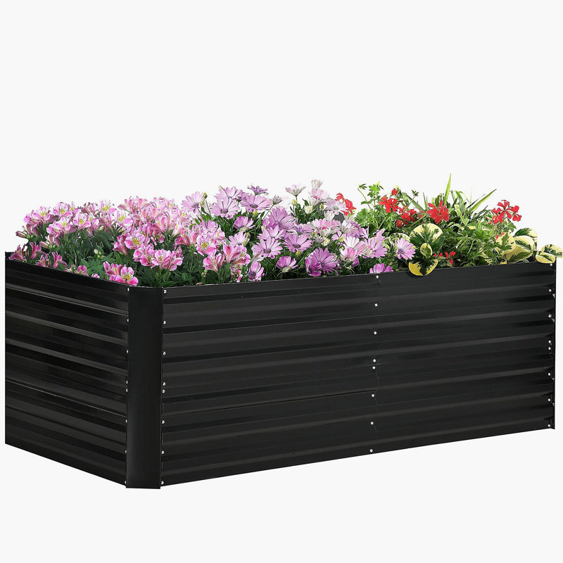 Outsunny Galvanized Raised Garden Bed Kit with Reinforcing Bars, Large and Tall Metal Planter Box for Vegetables, Flowers and Herbs, 6' x 3' x 2', Black